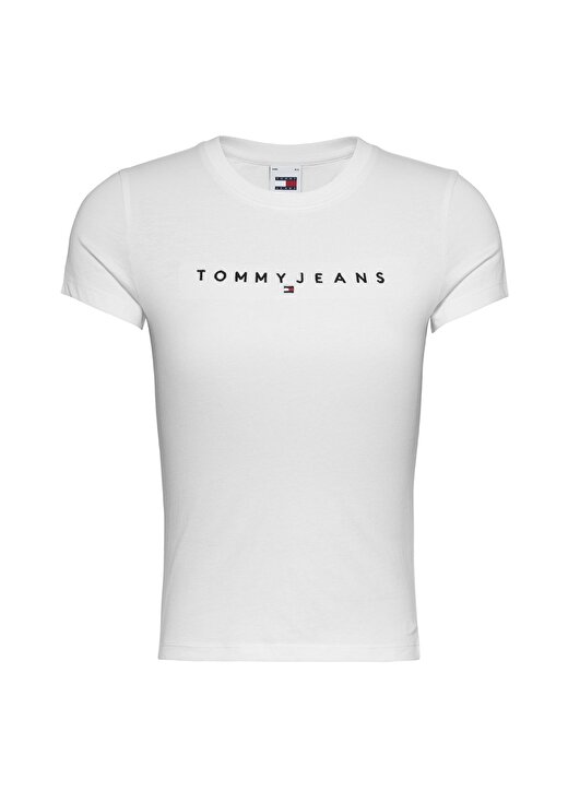 Tommy Jeans Bisiklet Yaka Düz Beyaz Kadın T-Shirt TJW SLIM LINEAR TEE SS EXT 1