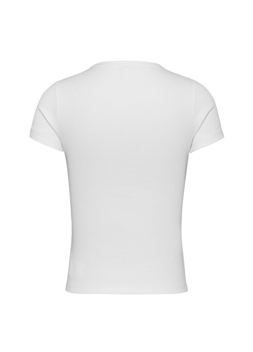 Tommy Jeans Bisiklet Yaka Düz Beyaz Kadın T-Shirt TJW SLIM BADGE RIB TEE 4
