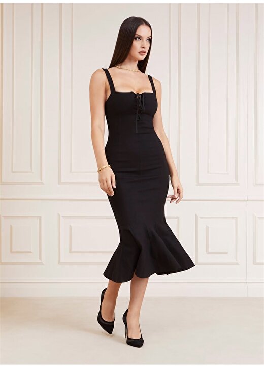 Guess Polo Yaka Siyah Standart Kadın Elbise 4RGK596375Z-JBLK 1