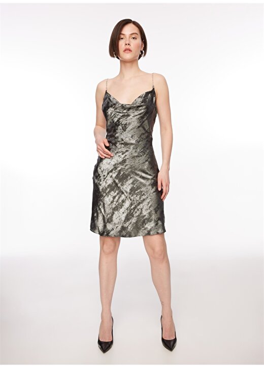 Guess Kare Yaka Siyah - Metalik Standart Kadın Elbise W4RK77WFQA0-F902 1