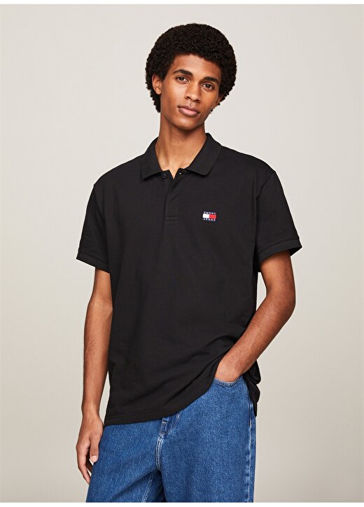 Tommy Jeans Düz Siyah Erkek Polo T-Shirt DM0DM18314BDS 2
