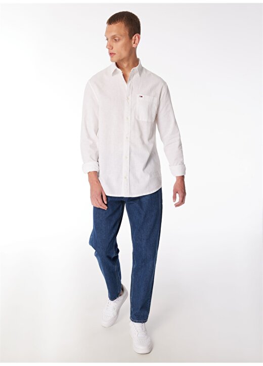 Tommy Jeans Normal Beyaz Düz Erkek Gömlek DM0DM18962YBR 2