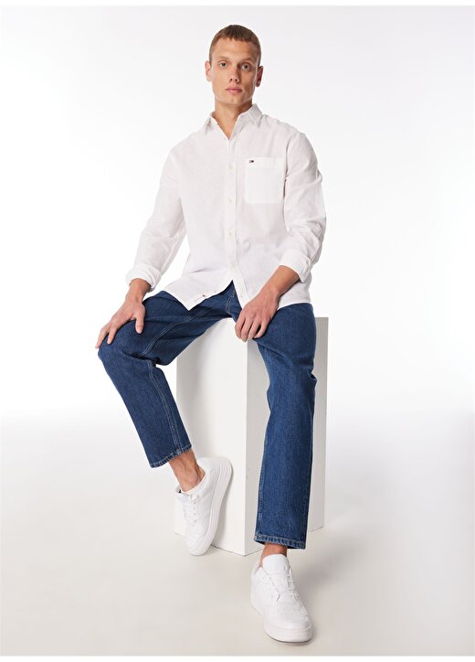 Tommy Jeans Normal Beyaz Düz Erkek Gömlek DM0DM18962YBR 4