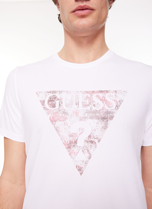 Guess Bisiklet Yaka Düz Beyaz Erkek T-Shirt M4RI29J1314G011_SS CN TRIANGLE GEL 4