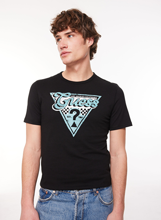 Guess Bisiklet Yaka Düz Siyah Erkek T-Shirt M4RI06I3Z14JBLK_SS CN TRIANGLE GUES 2