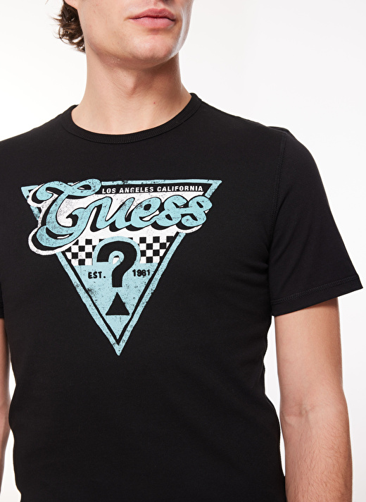 Guess Bisiklet Yaka Düz Siyah Erkek T-Shirt M4RI06I3Z14JBLK_SS CN TRIANGLE GUES 4