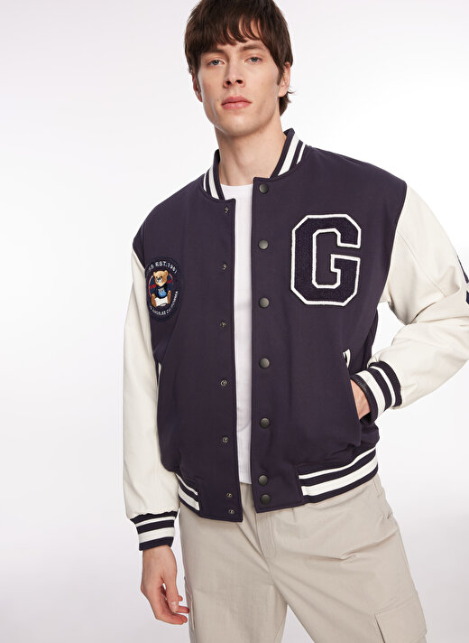 Guess Normal Lacivert Erkek Ceket M4RL44KCD20G7V2_GUESS BEAR VARSITY 4