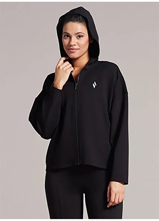 Skechers Siyah Kadın Kapüşon Yaka Regular Fit Sweatshirt S241123-001 Soft Touch W Full Zip H 4