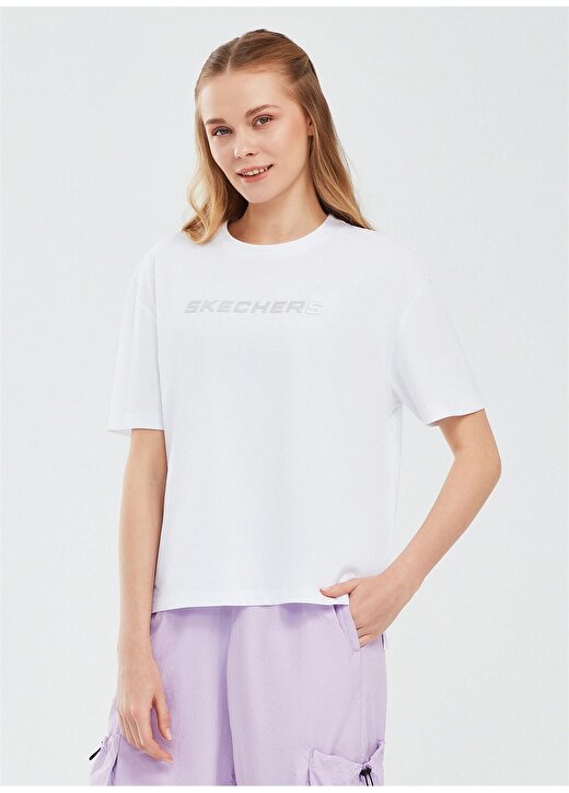 Skechers S241012-100 Graphic Beyaz Bisiklet Yaka Regular Fit Kadın T-Shirt 2