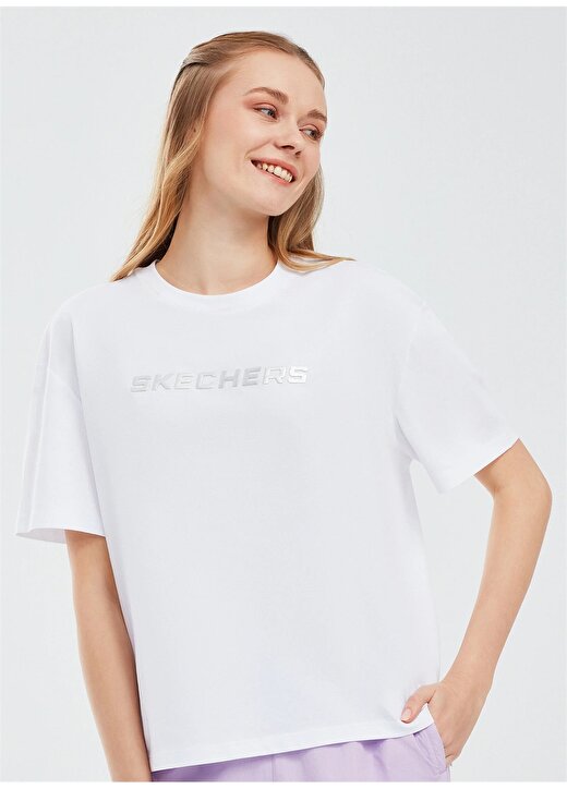 Skechers S241012-100 Graphic Beyaz Bisiklet Yaka Regular Fit Kadın T-Shirt 3