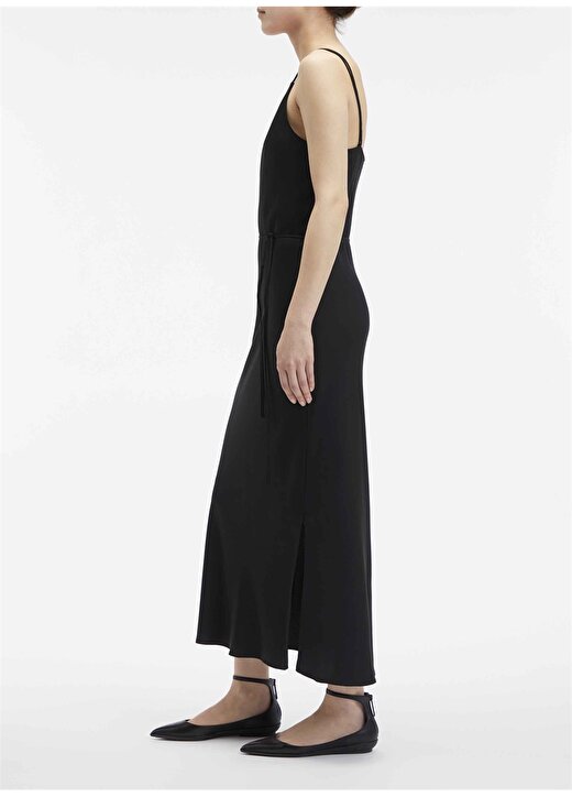 Calvin Klein V Yaka Düz Siyah Uzun Kadın Elbise GERİ DÖNÜŞTÜRÜLMÜŞ CDC MIDI SLIP DR 2