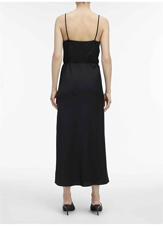 Calvin Klein V Yaka Düz Siyah Uzun Kadın Elbise GERİ DÖNÜŞTÜRÜLMÜŞ CDC MIDI SLIP DR 3