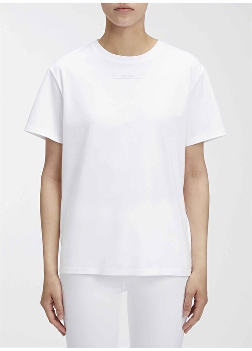 Calvin Klein Bisiklet Yaka Düz Beyaz Kadın T-Shirt MICRO LOGO T SHIRT 1