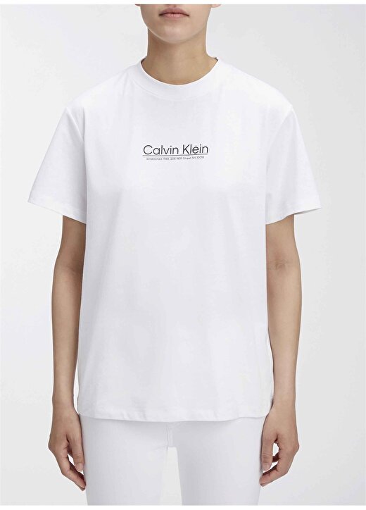 Calvin Klein Bisiklet Yaka Düz Beyaz Kadın T-Shirt COORDINATES REGULAR T-SHIRT SS 1