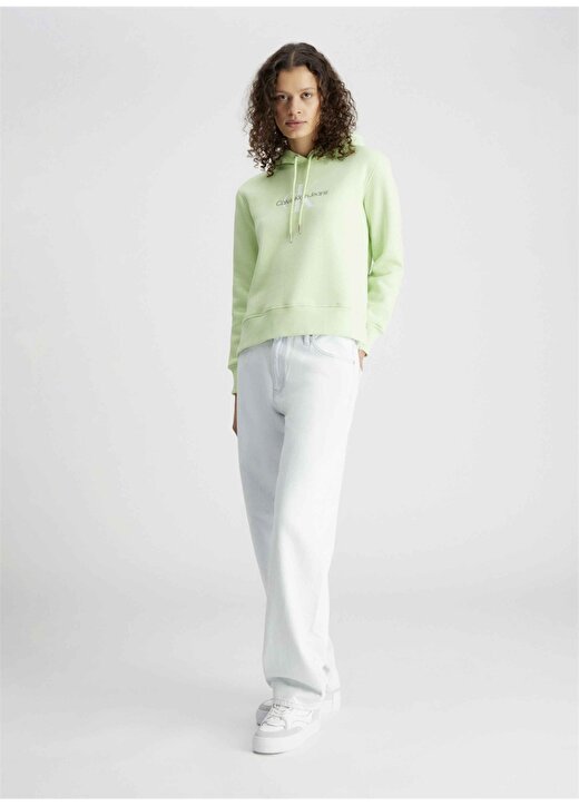Calvin Klein Jeans Kapüşon Yaka Baskılı Açık Yeşil Kadın Sweatshırt J20J221335LT6 1