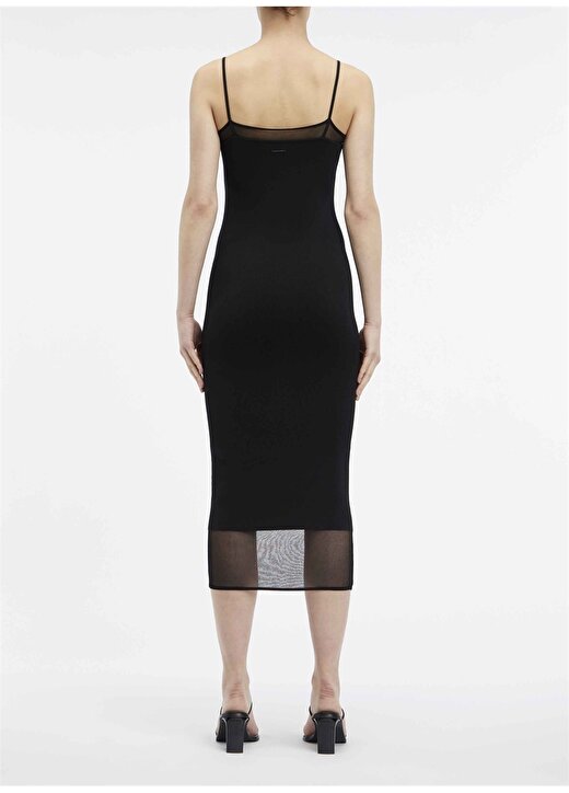 Calvin Klein Kare Yaka Düz Siyah Diz Altı Kadın Elbise SHEER & MATT SLIP DRESS 3
