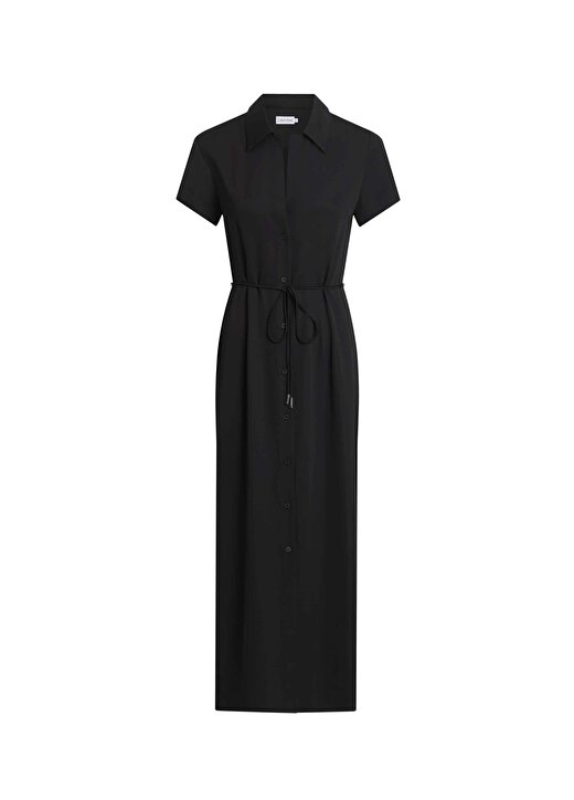 Calvin Klein Gömlek Yaka Düz Siyah Uzun Kadın Elbise GERİ DÖNÜŞTÜRÜLMÜŞ CDC MIDI SHIRT D 1