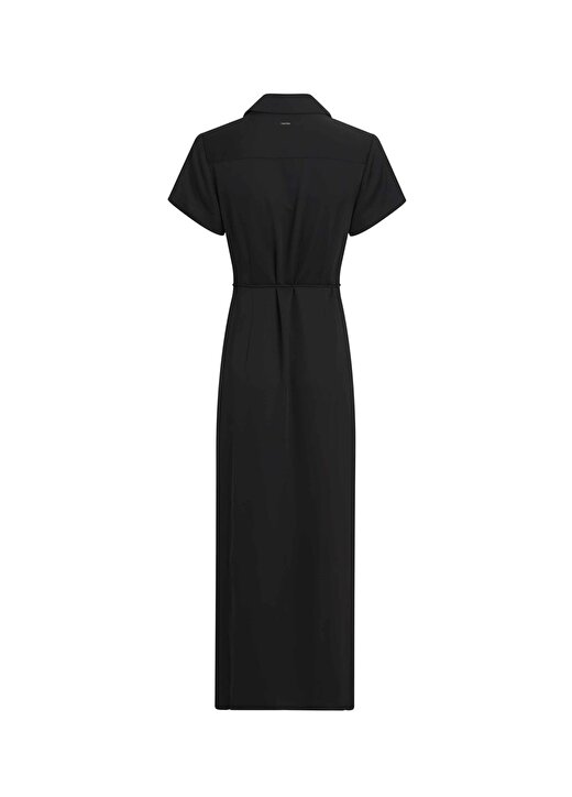 Calvin Klein Gömlek Yaka Düz Siyah Uzun Kadın Elbise GERİ DÖNÜŞTÜRÜLMÜŞ CDC MIDI SHIRT D 3