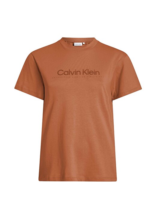 Calvin Klein Bisiklet Yaka Düz Kahve Kadın T-Shirt SATIN PRINT GRAPHIC T SHIRT 1