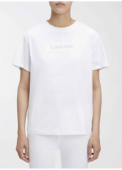 Calvin Klein Bisiklet Yaka Düz Beyaz Kadın T-Shirt SHEER LOGO REGULAR T-SHIRT 1