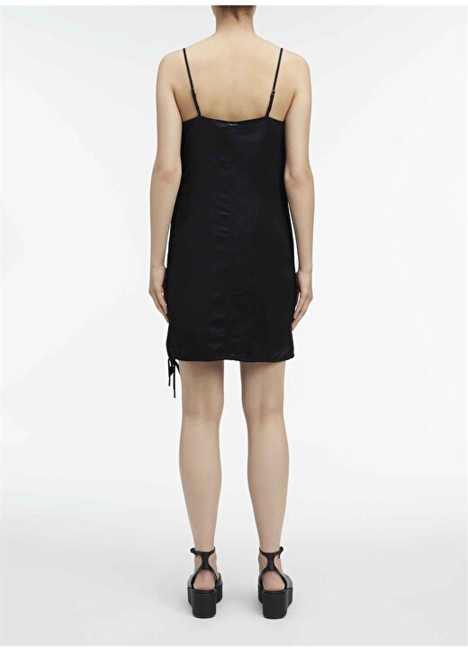 Calvin Klein Siyah Kadın Kare Yaka Kısa Keten Elbise VISCOSE LINEN MINI SLIP DRESS 3