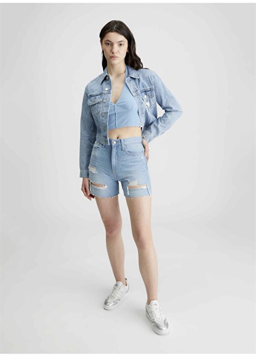 Calvin Klein Jeans Yüksek Bel Normal Açık Mavi Kadın Denim Şort J20J2228031AA 1