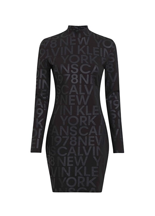 Calvin Klein Jeans Yarım Balıkçı Yaka Desenli Siyah Kısa Kadın Elbise J20J2229890GL 1