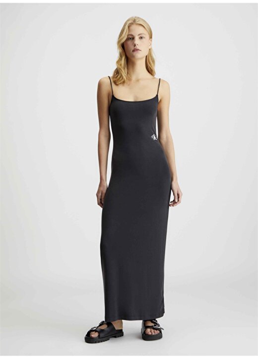 Calvin Klein Jeans U Yaka Düz Siyah Uzun Kadın Elbise J20J223055BEH 1