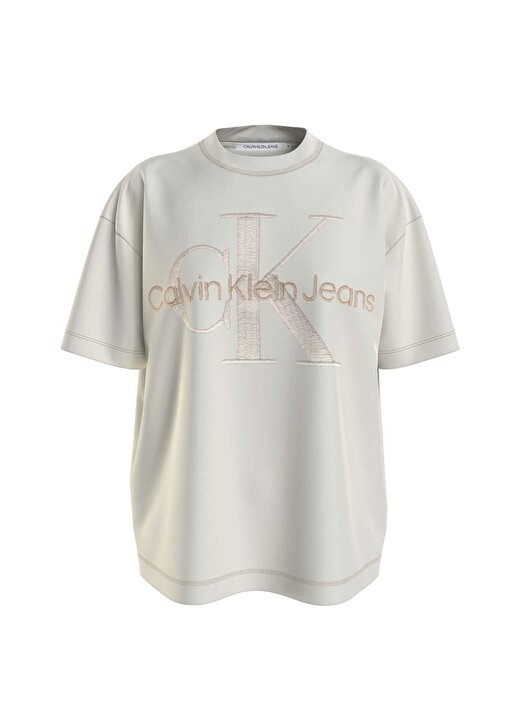 Calvin Klein Jeans Bisiklet Yaka Baskılı Ekru Kadın T-Shirt J20J222974YBI 1
