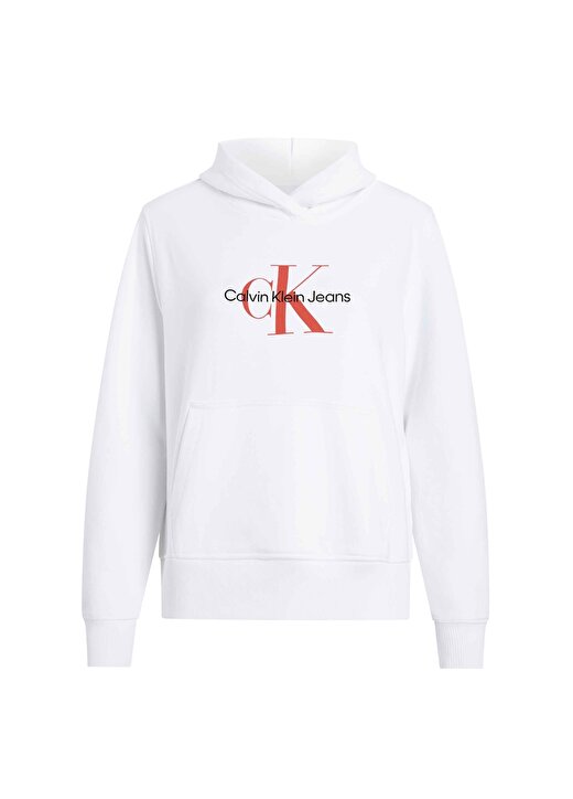 Calvin Klein Jeans Kapüşon Yaka Baskılı Beyaz Kadın Sweatshırt J20J223077YAF 1