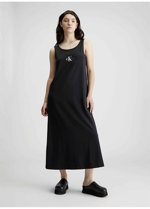 Calvin Klein Jeans U Yaka Düz Siyah Diz Altı Kadın Elbise J20J223702BEH 1