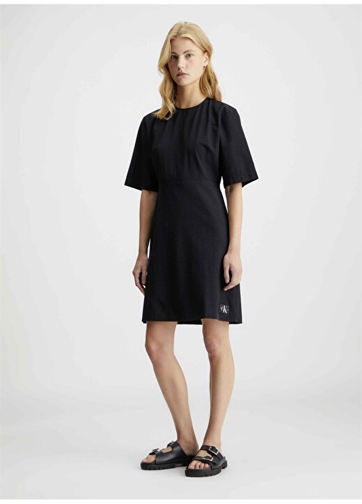 Calvin Klein Jeans Yuvarlak Yaka Düz Siyah Kısa Kadın Elbise J20J223425BEH 1