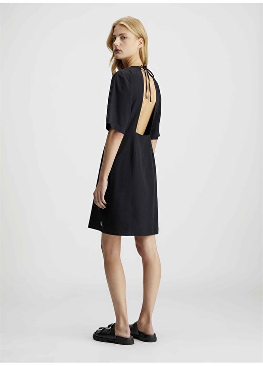 Calvin Klein Jeans Yuvarlak Yaka Düz Siyah Kısa Kadın Elbise J20J223425BEH 4