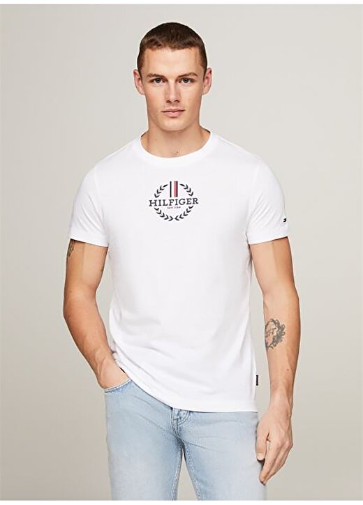 Tommy Hilfiger Bisiklet Yaka Beyaz Erkek T-Shirt MW0MW34388 1