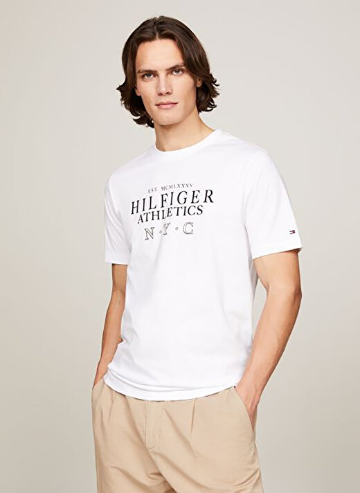 Tommy Hilfiger Bisiklet Yaka Beyaz Erkek T-Shirt MW0MW34389 1