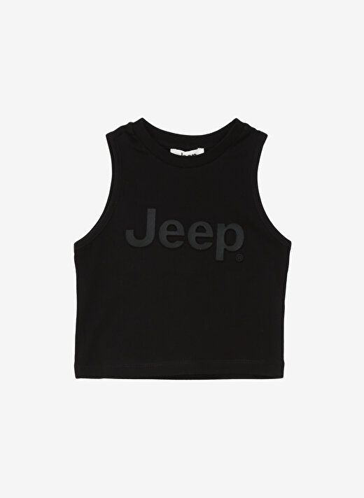 Jeep Siyah Kız Çocuk Bisiklet Yaka Crop Top Baskılı Atlet C4SG-TST4012 1