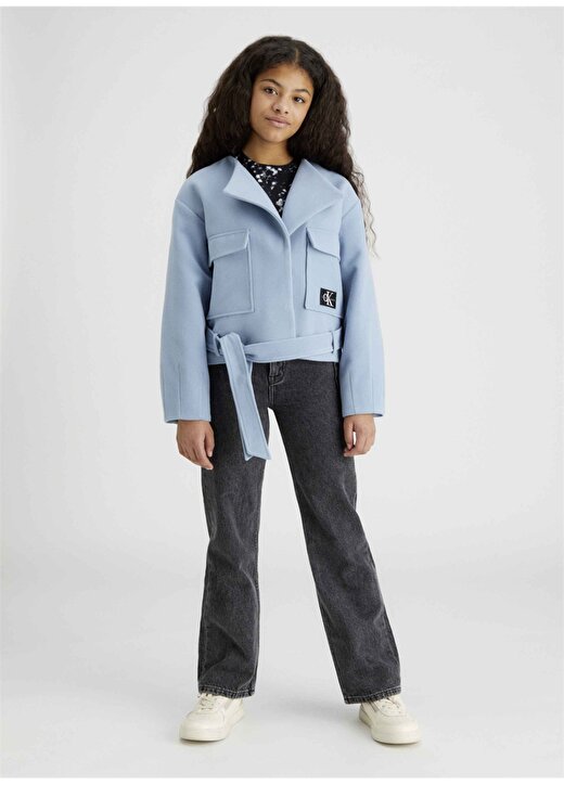 Calvin Klein Mavi Kız Çocuk Ceket WRAP FELT JACKET 1