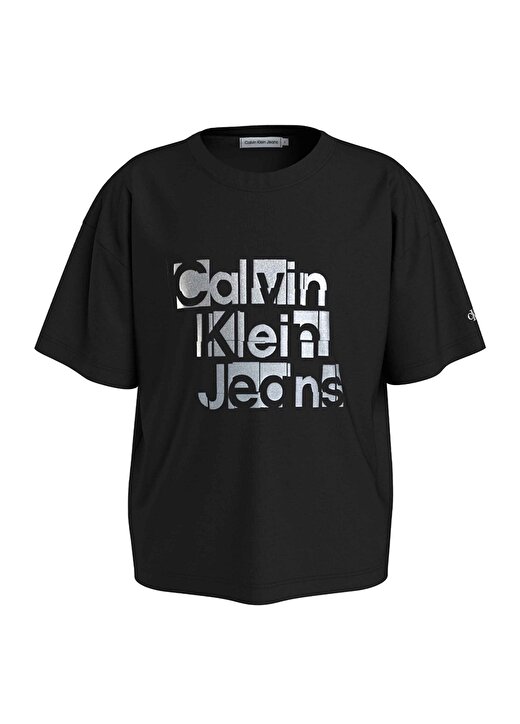 Calvin Klein Baskılı Siyah Kız Çocuk T-Shirt METALLIC CKJ BOXY T-SHIRT 1