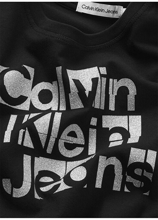 Calvin Klein Baskılı Siyah Kız Çocuk T-Shirt METALLIC CKJ BOXY T-SHIRT 3