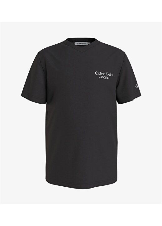 Calvin Klein Siyah Erkek T-Shirt CKJ STACK LOGO V-NECK T-SHIRT 1