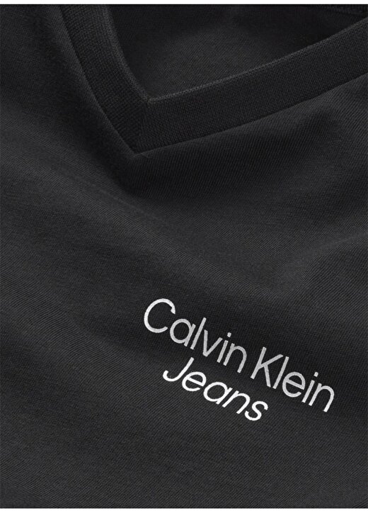 Calvin Klein Siyah Erkek T-Shirt CKJ STACK LOGO V-NECK T-SHIRT 4