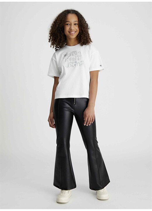 Calvin Klein Baskılı Beyaz Kız Çocuk T-Shirt METALLIC CKJ BOXY T-SHIRT 1