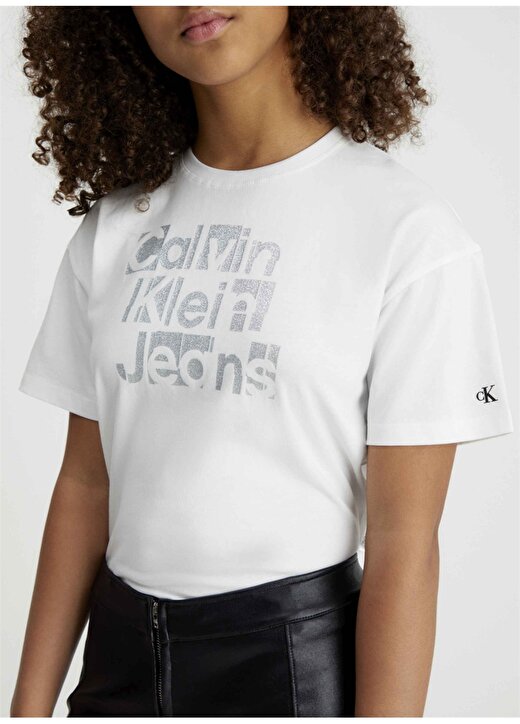 Calvin Klein Baskılı Beyaz Kız Çocuk T-Shirt METALLIC CKJ BOXY T-SHIRT 2