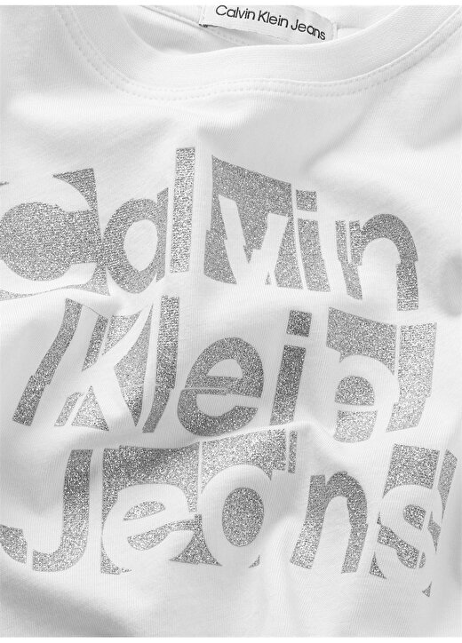 Calvin Klein Baskılı Beyaz Kız Çocuk T-Shirt METALLIC CKJ BOXY T-SHIRT 3