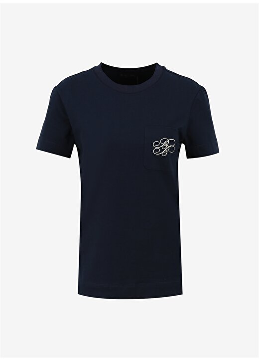 Brooks Brothers Bisiklet Yaka Lacivert Kadın T-Shirt Logo Nakışlı Basic Tshirt 1