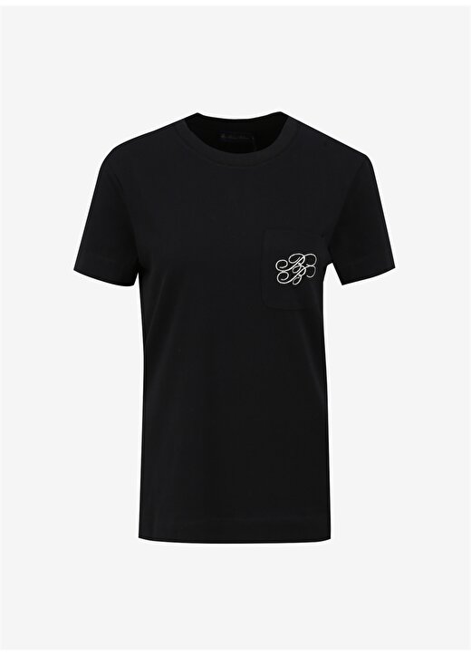 Brooks Brothers Bisiklet Yaka Siyah Kadın T-Shirt Logo Nakışlı Basic Tshirt 1