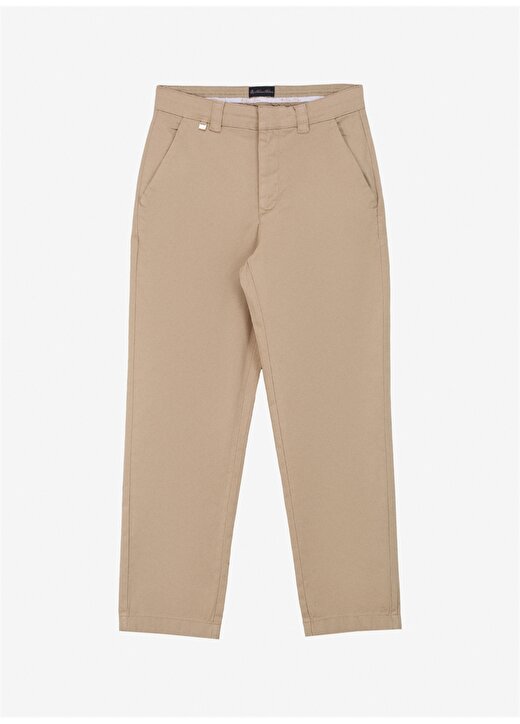 Brooks Brothers Normal Bel Duble Paça Regular Fit Bej Kadın Denim Pantolon Dikme Logo Detaylı Basic Pantolon 1