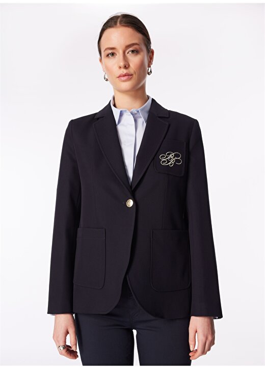 Brooks Brothers Regular Fit Lacivert Kadın Ceket Logo Nakışlı Mono Kapama Ceket 3