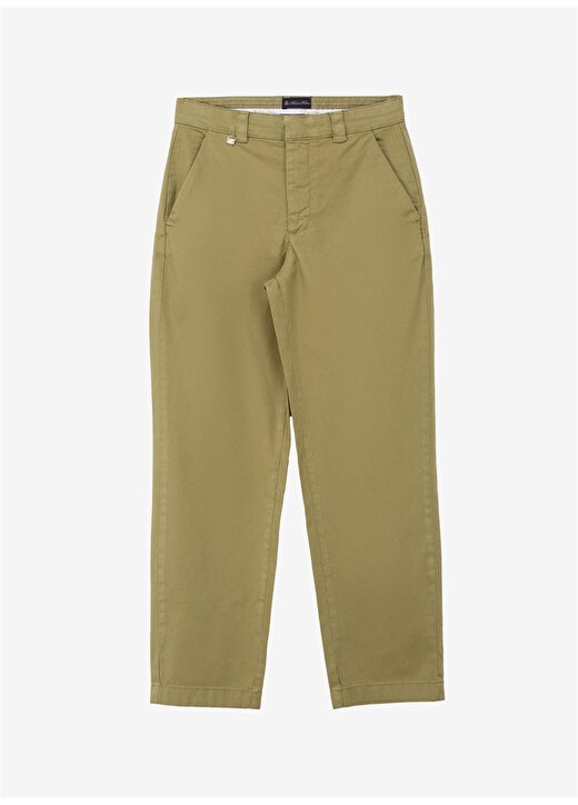 Brooks Brothers Normal Bel Duble Paça Regular Fit Haki Kadın Denim Pantolon Dikme Logo Detaylı Basic Pantolon 1