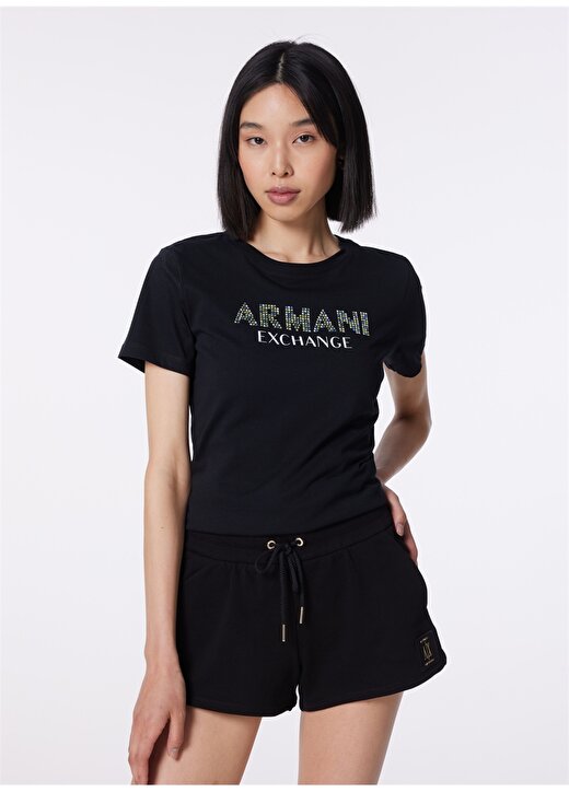 Armani Exchange Bisiklet Yaka Baskılı Siyah Kadın T-Shirt 3DYT13 4